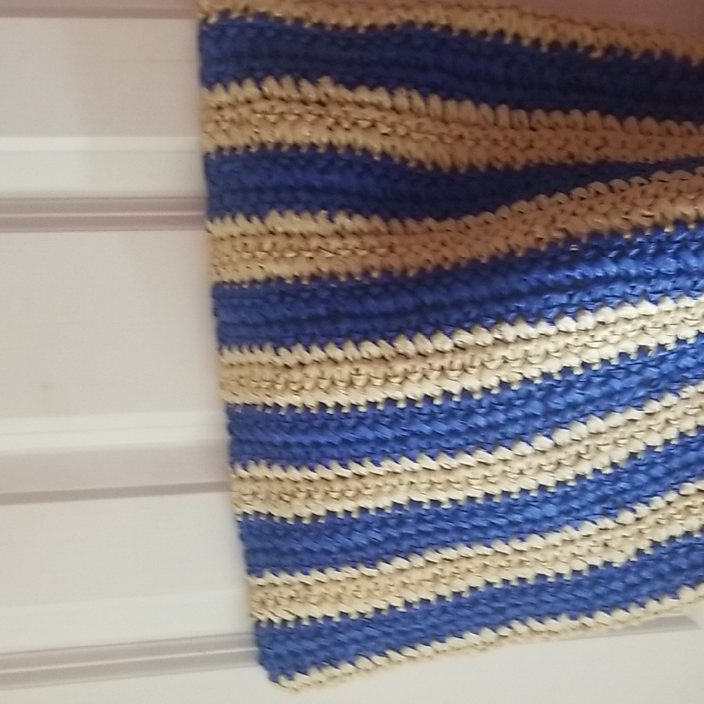 Expressions Royal Blue and Beige Striped Tote With Red Tassel NWT - Picture 10 of 13